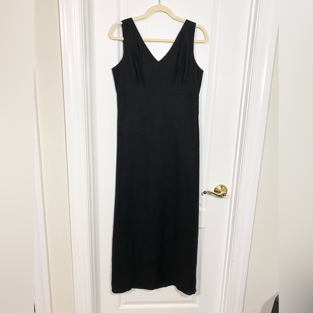 Banana Republic LINEN Sleeveless V Neck Maxi Dress Black Size 4
